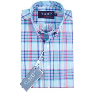 NEW COLLARED GREENS men's windsor button down shirt in navy, pink, teal & yellow